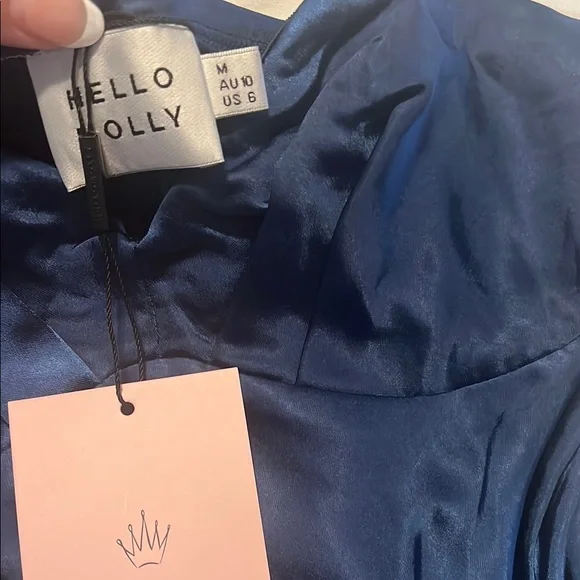 NWT hello molly size m blue satin slip dress - Picture 6 of 7